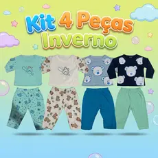 Kit 4 Peças Conjunto Inverno Bebe Menino Infantil Estampas Divertidas Manga Longa Calça Algodão