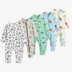 Kit 3 Macacão Estampado Ziper Menino Bebê Algodão Vira Pé Inverno Verao Infantil Macio Macacões