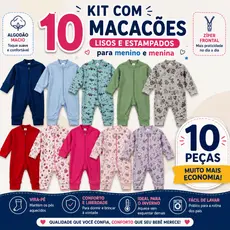 Kit 10 Macacão Zíper Liso Bebê Algodão Suedine Vira Pé Inverno Infantil Macio Macacões