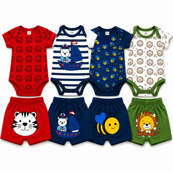 Kit 6 Peças Roupa De Bebê Body Menino Animado Estampado Algodão