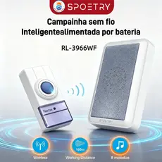 Campainha Sem Fio Bivolt A Prova D'água Longo Alcance 350m Residencial Comercial Com 8 Toques