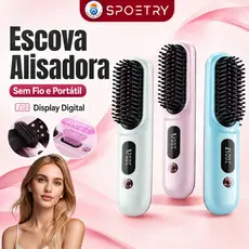 Escova Alisadora de Cabelo Pente Quente Profissional Cerâmica Sem Fio Anti-Queimadura Recarregável USB