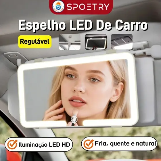 Espelho De Maquiagem Para Viseira Solar De Carro, Com 3 Modos De Luz LED, Tela Sensível Ao Toque Regulável