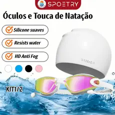Kit2 Óculos e Touca de Natação Adulto Antiembaçante Waterproof Ajustável Unissex Proteção UV para Piscina e Praia