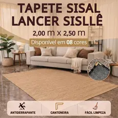 Tapete Sisal 250x200 cm Antiderrapante Cantoneira Aço Cromado Sala Quarto Escritório Salão