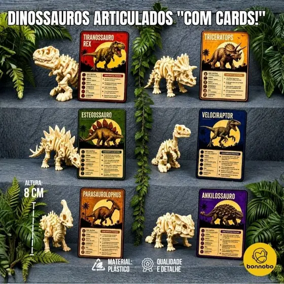 Kit Dinossauros Esqueletos Articulados Decorativos para Crianças - Presente para Meninos e Meninas