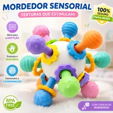 Mordedor Sensorial para Bebê com Texturas Coloridas Brinquedo Educativo para Dentição e Coordenação