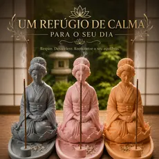 Porta Incenso Incensário Gueixa Decoração Zen Yoga Meditação Aromaterapia Cascata Fumaça Cores Kit