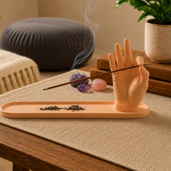 Porta Incenso Incensário Mão Decoração Zen Yoga Meditação Aromaterapia Cascata Fumaça Cores Kit