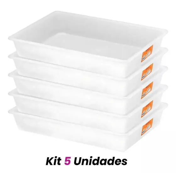 kit 5 BANDEJAS PLASTICAS 737 BRANCA PARA AÇOUGUE MULTIUSO  6.5 L