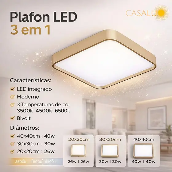 Luminária De Teto Plafon Dourado Champanhe Moderno Square Ceiling Light Modern Design Gold 40Cm 30Cm