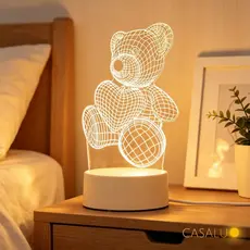 Luminária De Mesa Criativo 3D Urso Ursinho Abajur Para Quarto Infantil Presente Luz Noturno Led Usb