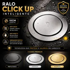 Ralo Redondo 10cm Click Up Inteligente Inox Dourado Preto Cromado Ralo Veda Cheiro Banheiro Cozinha