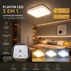 Luminária De Teto Plafon Painel Sobrepor Com Bocal E27 LED UFO Quadrado LED 3 Em 1 30W Para Sala
