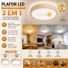 Plafon Amadeirada Luminária De Teto Wood Natural Led 3 Em 1 Redondo 26CM 30CM Para Quarto Sala Hall
