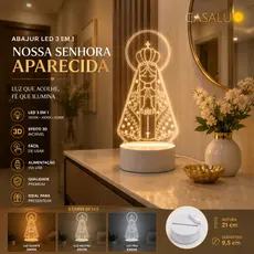Luminária de Mesa LED Aparecida com Design 3D em Acrílico 3500K 4500K 6500K 3 Em 1 Luz Noturno