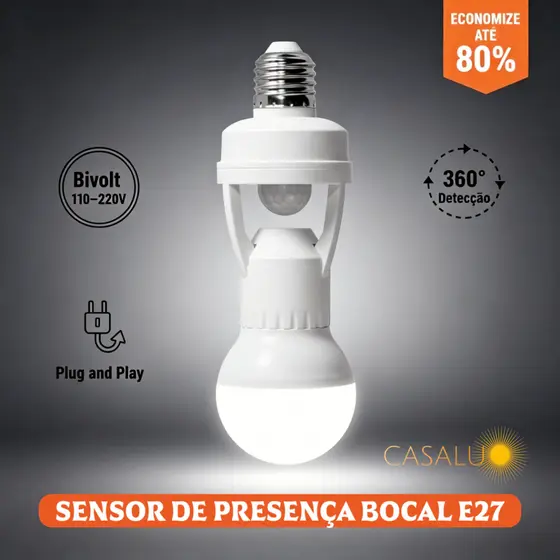 Luminária Sensor De Movimento Para Lâmpada Soquete Bocal E27 c/ Sensor De Presença Bivolt Max 60W