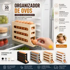 Porta Ovos 4 Andares Rolante Em Plástico Para Geladeira Organizador 24 a 30 Ovos 4 Níveis Branco