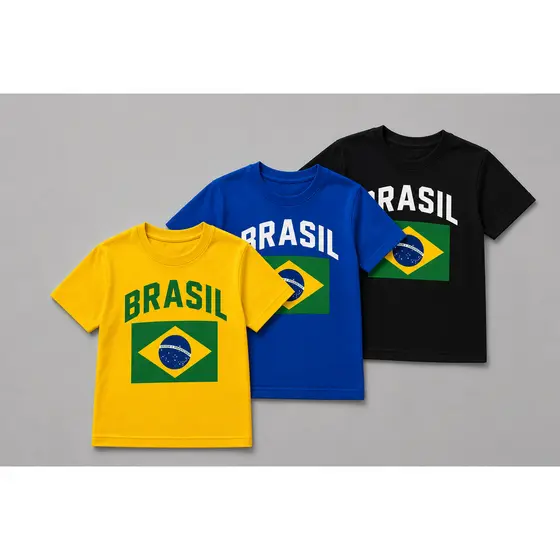 Kit 3 Camiseta Infantil Brasil Copa do Mundo 100% Algodão  Moda Kids T-shirt Baratinha