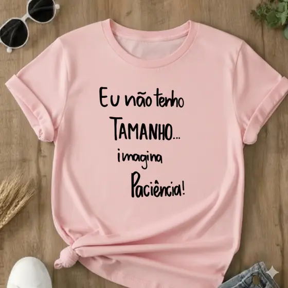 Camiseta Básica Feminina Casual Fofa Frase Engraçada Eu Não Tenho Tamanho Imagine Paciência