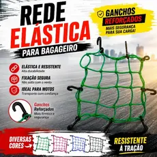 Rede Elástica Moto Redinha Bike Carga Aranha Capacete Bagageiro Gancho Estica Reforçado
