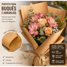 Papel Kraft 44x48cm 110g 100 Folhas Para Buquês Flores Embalagens Presente Artesanato