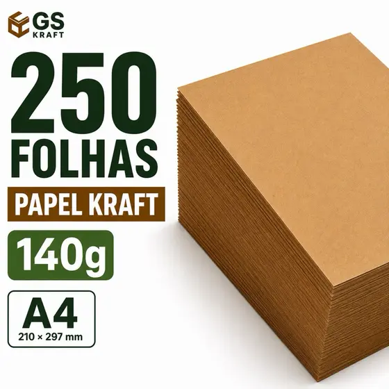 Papel Kraft 140g pardo  A4 250 Folhas Alta Qualidade Premium