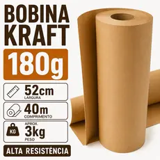 Bobina Papel Kraft 52cm x 40m 3kg para Embalagem, Proteção e Mudança