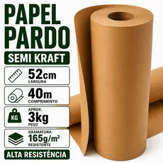 Bobina Papel Pardo Semi Kraft 165g 52cm x 40m 3kg Extra Forte Para Embalagem e Proteção