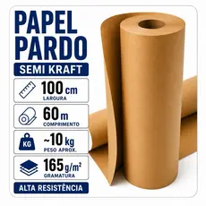 Bobina Papel Pardo Semi Kraft 100cm x 60m 11kg Para Embalagem Mudança Proteção