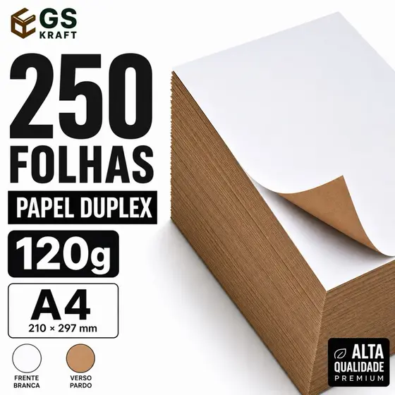 Papel Duplex 120g kraft  A4 Branco/Pardo 250 Folhas Alta Qualidade Premium