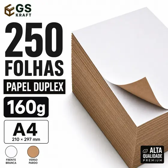 Papel Duplex 160g kraft  A4 Branco/Pardo 250 Folhas Alta Qualidade Premium