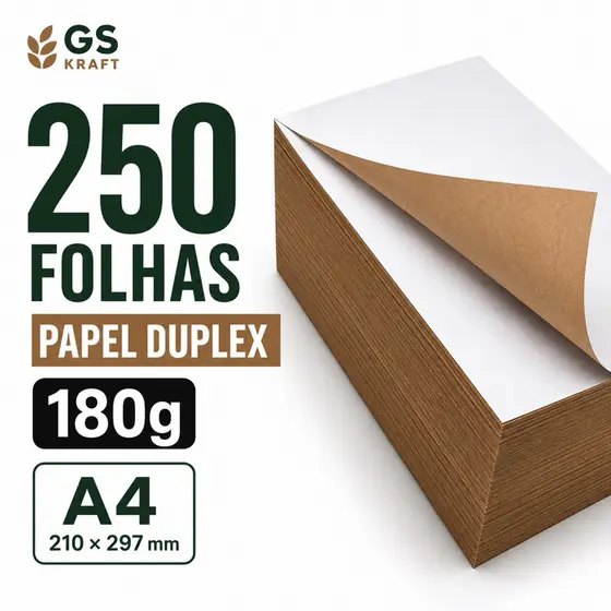 Papel Duplex 180g kraft  A4 Branco/Pardo 250 Folhas Alta Qualidade Premium