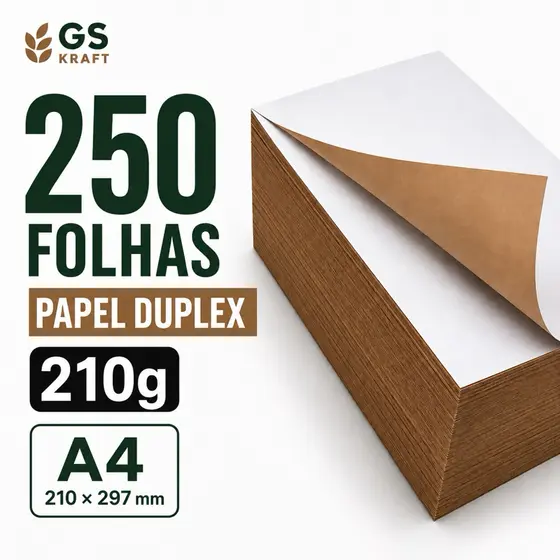 Papel Duplex 210g kraft A4 Branco/Pardo 250 Folhas Alta Qualidade Premium