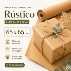 Papel Para Embrulho Rústico Semi Kraft 65x65cm Presentes Embalagens