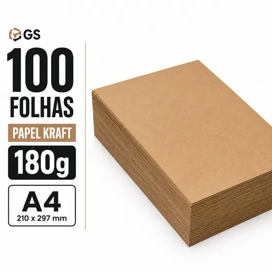 100 Folhas Papel Kraft A4 180g - Resistente e Ideal para Artesanato
