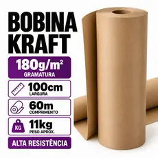 Bobina Papel Kraft 180g 100cm x 60m 11kg para Embalagem Piso Mudança e Proteção