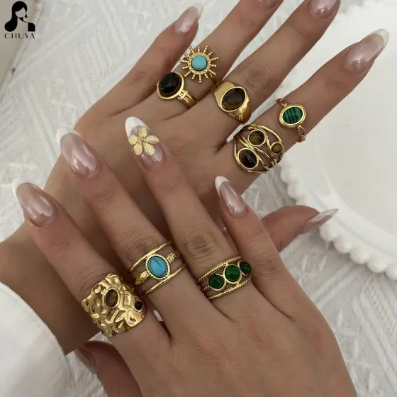 Aço Inoxidável Vintage Banhado A Ouro Lágrima Pingente Colar Teal Pedra Acento Boêmio Design Geométrico Leve Jóias Prese