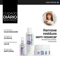 Kit Secar sem Frizz — Shampoo, Máscara E Óleo de Blindagem — Controle do Frizz e Brilho Intenso