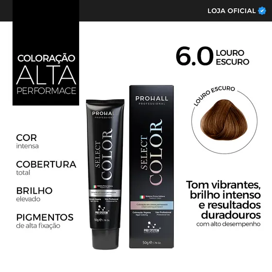 Coloração Profissional 6.0 Cabelo Louro Escuro Tinta Capilar Premium Prohall