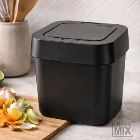 Lixeira para cozinha pia 4 Litros com Tampa Click cores Preta e Cinza