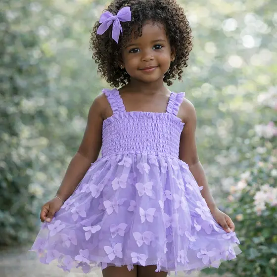 Vestido lilás De Verão Para Meninas Com Design De Borboleta Jardim encantado