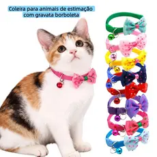Coleira Gato com Laço de Tule com Bolinhas e Sino, Ajustável para Gatinhos e Cachorros Pequenos