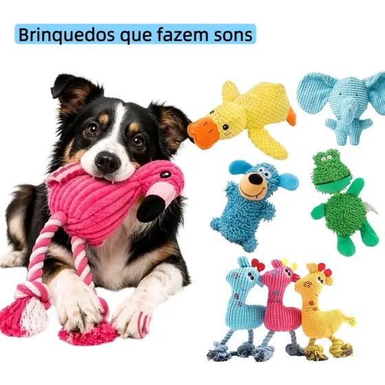 Brinquedo de Pelúcia  Estridente para Cães e Gatos - Resistente à Mordida com Som para Limpeza Dental e Diversão