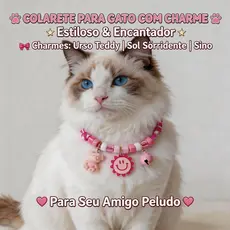 Coleira de Cachorro e Gato com Sino e Pingentes Fofo Coração e Pingente Sorridente Ajustável