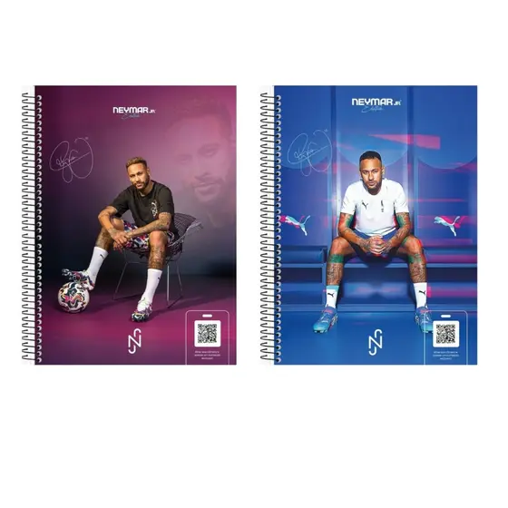 Kit 2 Cadernos Oficial Neymar Jr Universitário 1 matéria 80 folhas.
