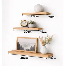 Kit 3 Prateleira MDF Decorativa Premium Luxo Branca Amadeirada e MDF Cru Natural 3 tamanhos - 20/30/40
