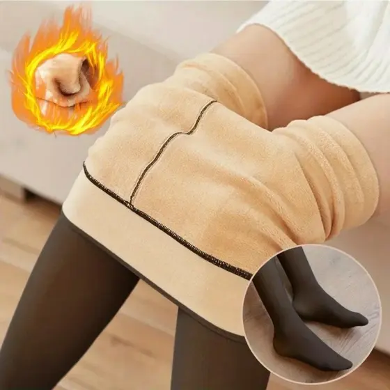 Meia-Calça Térmica Forrada Peluciada Translúcida de Lã Feminina Super Elástica Slim 220g