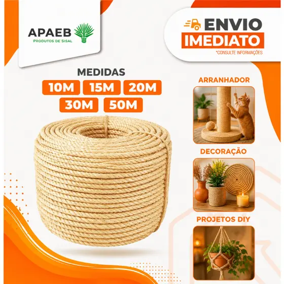 Corda de Sisal Natural 5mm 6mm 8mm | Rolo 5 10 15 20 30 50 Metros | Arranhador Gatos Artesanato