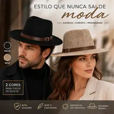 CHAPÉU FEDORA PANAMÁ UNISSEX DE FIBRA ABA LARGA PROTEÇÃO SOLAR ESTILO E CONFORTO